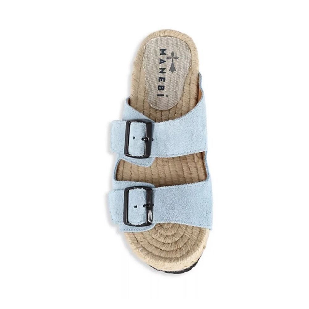 Manebi Womens‎ Hamptons Nordic  Flat Suede Espadrille Sandals Sky Blue Size 7.5